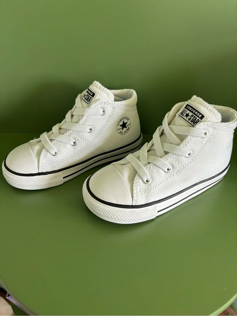 Converse Kids White High Top Sneakers with Black Trim